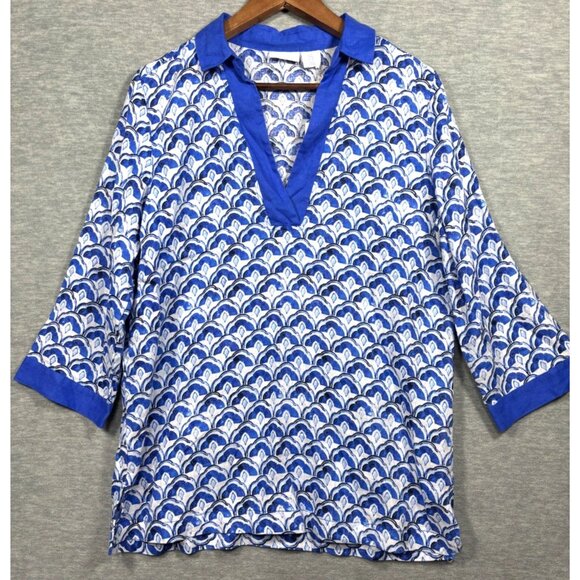 Sigrid Olsen Womens Blouse M Linen Blend Blue Beachy Tunic Santorini - Picture 1 of 5